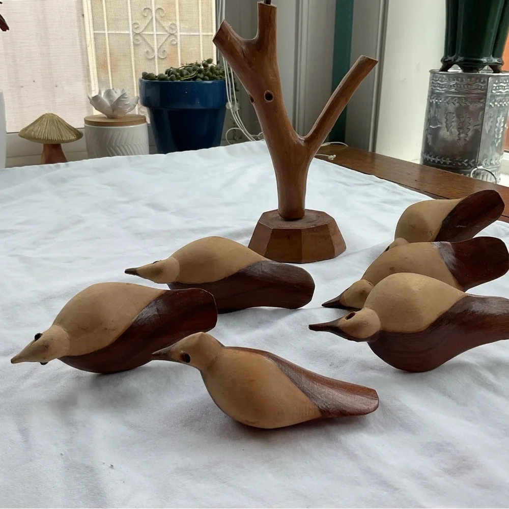 Brown Wooden vintage hand carved birds